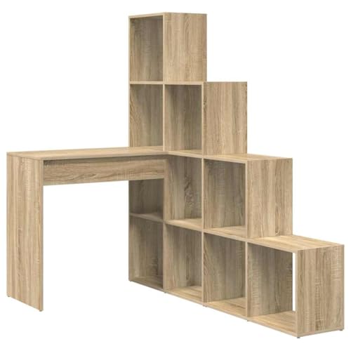 vidaXL コーナーデスク 棚で ストレージ付き ソノマオーク 101.5 x 149.5 x 149.5 cm エンジニアリングウッド, 広々とした収納, モダンなコーナーデスク, 機能的なワークスペース用家具, L字型テーブル
