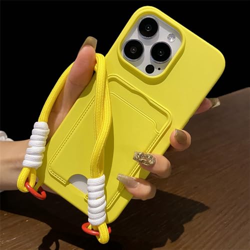 Étui de téléphone avec porte-cartes en silicone jaune pour iPhone 13 Pro et Max