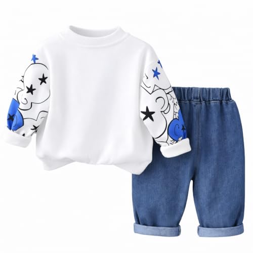 Image of Unisex Kids Cotton T-shirt and Denim Pant Set Comfort Fit all Season for Boys and Girls 1 to 8 years (White, 6-7 Years)