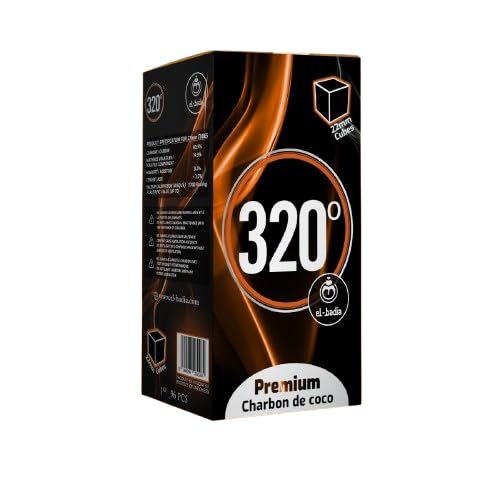 320º Carbone di Cocco Premium per Shisha (Cubetti da 22mm) per Hookah BBQ 1 kg - 96 Pezzi - Senza Nicotina.