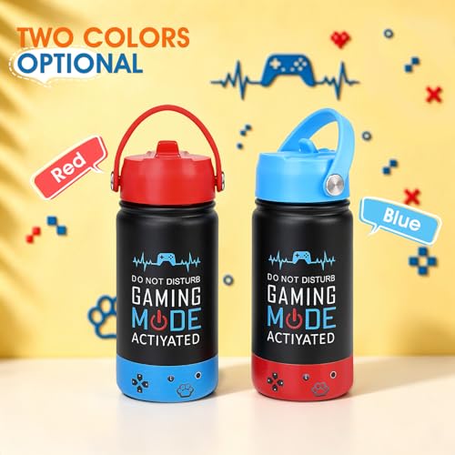 Image of Kids Insulated Water Bottle with Straw Lid, 14oz Double Wall Vacuum Stainless Steel Tumbler, Leak Proof Reusable Metal School Cup for Boys Girls, Keep Cold 24H Hot 12H (Blue-Red-A)