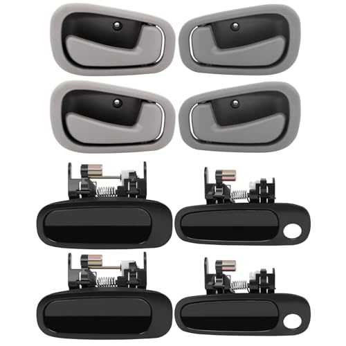 cciyu Exterior Door Handle Front Rear Driver Left Passenger Right Handle Replacement for 1998-2002 for Toyota for Corolla Black/Gray 69206-02050-B1, 69205-02050-B1