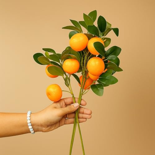 Image of SATYAM KRAFT 3 Pcs Artificial Flower Orange Plant Stick, Elevate Your Decor with Orange Branches Lifelike Tree Plants for Vase Display in Home, Garden, Office, Living Room