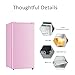 Seaoola Mini Fridge with Freezer, Single Door 3.1 Cu.Ft, Compact Mini Refrigerator, LED Light, Adjustable Thermostat, Removable Glass Shelves, Small Refrigerator for Dorm/Office/Bedroom(Pink)