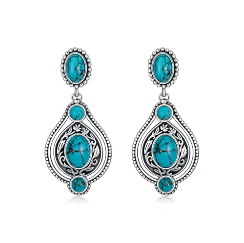 Boucles d'oreilles turquoise en argent sterling vintage style bohème chic