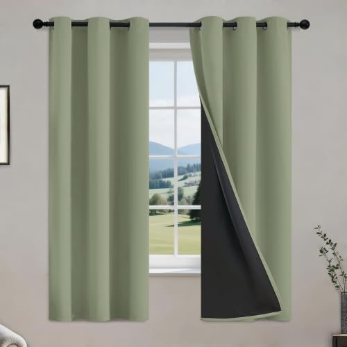 Image of COSVIYA 100% Light Sage Blackout Curtains for Kids Room 63 Inches Length