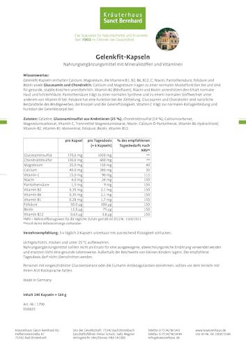 Sanct Bernhard Gelenkfit Kapseln mit Glucosamin & Chondroitin 240 Kapseln