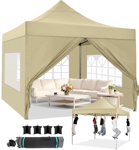 COBIZI faltpavillon pavillon 3x3m wasserdicht stabil Winterfest 2.0, Outdoor faltbar gartenpavillon UV Schutz 50+ 3 höhenverstellbar, Partyzelt mit 4 Seitenteilen und 4 Sandsack,Khaki
