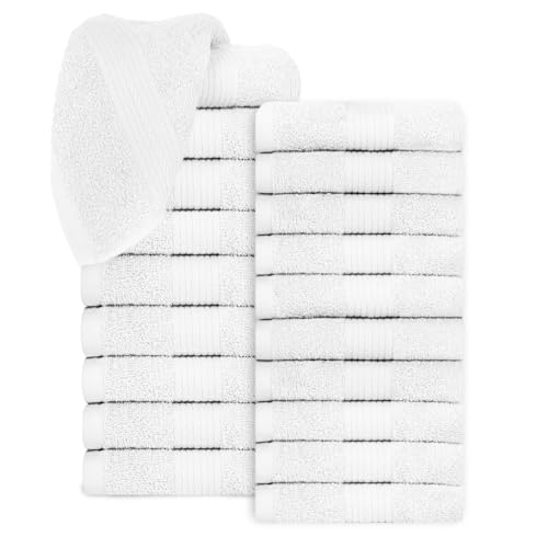 Ample Decor 100% Cotton Washcloths 12x12 Inches, 600 GSM, Soft & Absorbent, Durable, Set of 20, White