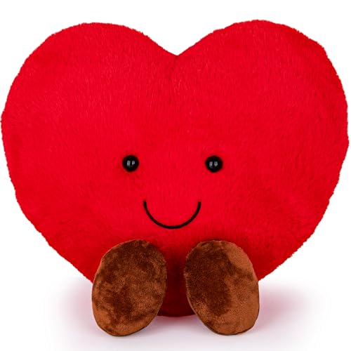 ArtCreativity Large Heart Stuffed Animal - Soft Love Heart Plush Toy with Smile and Little Brown Feet - Stuffed Red Heart Toy - I Love You Big Plush...