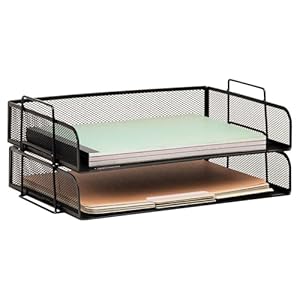 Mind Reader Stackable Paper Tray, Desktop Organizer, File Storage, Office, Metal Mesh, 13.25″ L x 9.75″ W x 6.25″ H, 2 Pcs., Black