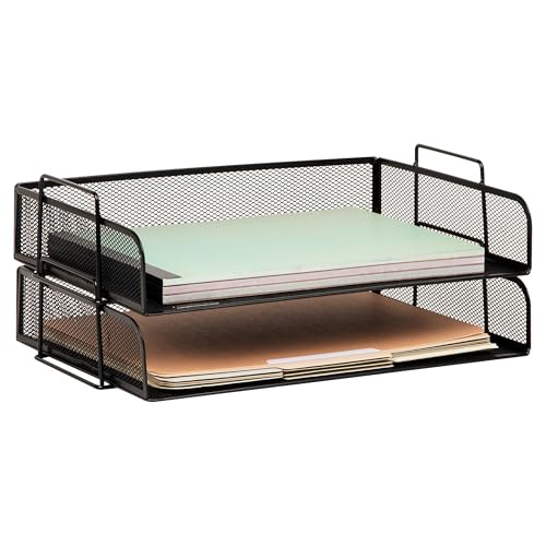 Mind Reader Stackable Paper Tray, Desktop Organizer, File Storage, Office, Metal Mesh, 13.25' L x...
