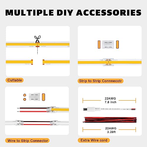 Tatazone 528 Leds/M 2000K Ultra Bright Yellow Led Cob Strip Lights With Connectors, 16.4Ft Cri85+ Dc24V Cob Led Light Strip, Indoor Amber Led Strip Lights For Kitchen, Bedroom, Cabinet, Curtain #TOP2
