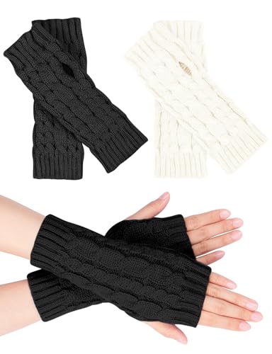 MELLIEX 2 Paar Halb Fingerlose Handschuhe, Damen Pulswärmer Winter Strickhandschuhe Warm Kurzer Halb Handstulpen Unisex