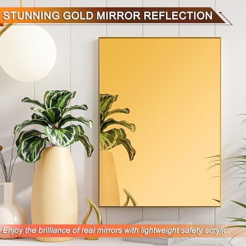 Image of Gold Acrylic Sheets Plastic Wall Mirrors, ALCCIFI 11.8 inch x 15.7 inch x 1 /8 inch (0.11 inch) Shatterproof Flexible Acrylic Plexiglass Mirror Sheet for DIY Crafts Projects, Laser Cutting & Engraving Friendly
