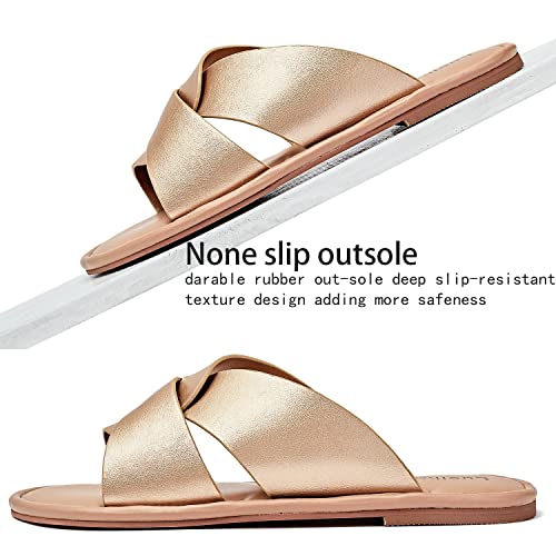 Image of Luoika Women's Wide Width Flat Slides Sandals, Strapy Slide Sandal Slip on Dressy Summer Shoes for Women.