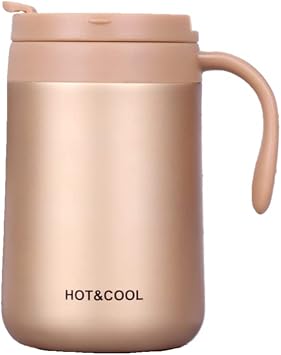 17oz Stainless Steel Coffee Mug, Double Wall Insulated Vacuum Mug with Lid and Handle Keeping Beverage hot and Cold Golden 500ml
