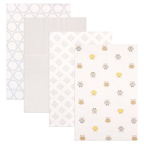 Image of Luvable Friends Unisex Baby Cotton Flannel Receiving Blankets, Owl 4-Pack, One Size