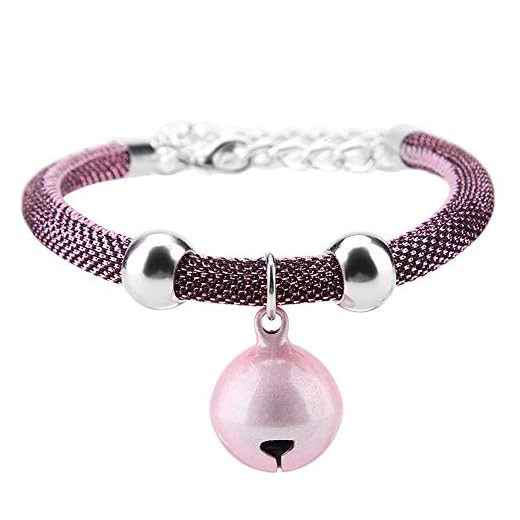 Japanese Pets Cat Collar, Adjustable Kitty Kitten Necktie Nylon Necklace Grooming Accessories Pet Supplies with Bell Extension Chain for Wedding Party Birthdays Photoshot (Pink)