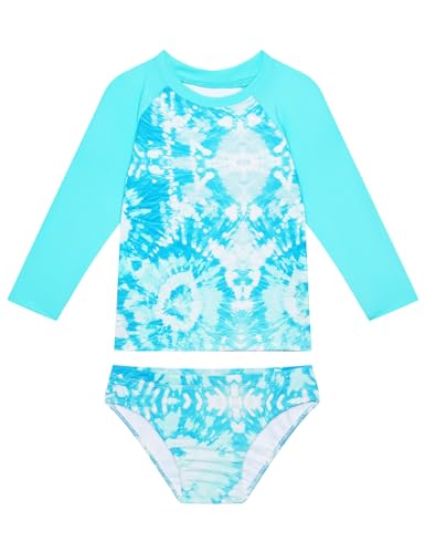 Image of Snowheart Girls Rash Guard Sets Long Sleeves Swimsuit 2 Pieces Tankini Bathing Suit Swimwear for Girls 3-12 Years Blue Tie Dye
