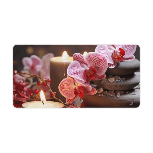 Tapis de souris xxl Orchidée rose et bougies pour bureau à base antidérapante