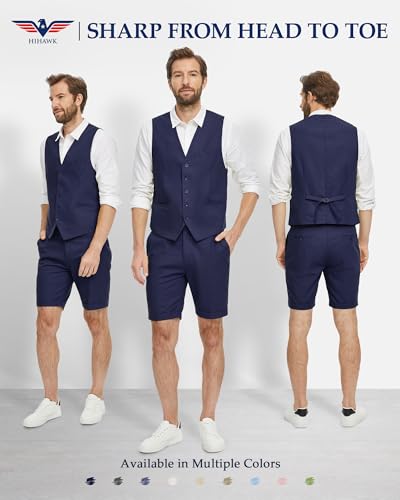 Hihawk Men’s 2-Piece Linen Vest Pants, Lightweight Waistcoat Shorts, Casual Wedding Beach Summer Prom Homecoming Outfit2
