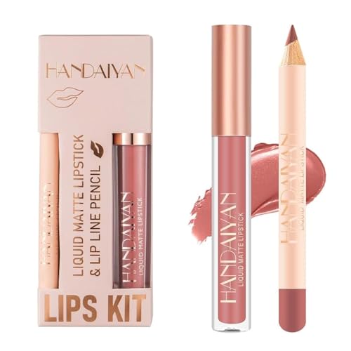 2PCS Matte Lip Liner and Lipstick Makeup Set, Velvet Liquid Lipstick Matte Lip Gloss Set Waterproof Long Lasting, Sexy Red Lipstick for Women Daily Lip Makeup Lip Stain-Set (07)