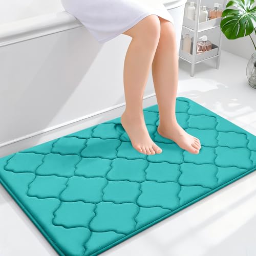OLANLY Memory Foam Bath Mat Rug 36x24, Ultra Soft and Absorbent Bathroom Rugs, Non-Slip, Comfortable, Machine Washable Bath Carpet for Bathroom Floor, Tub, Shower and Home Decor Accessories, Teal