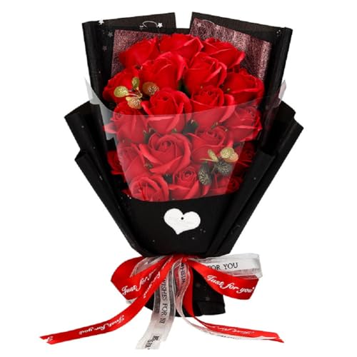 ソープフラワー バラ ブーケ ギフトボックス付き, 造花 赤いバラ 18本, ブラックピング, リボン付きシャボンフラワー 造花 プレゼント 枯れない花 石鹸花 誕生日 母の日 父の日 敬老の日 母のひプレゼント お祝い 女性 退職祝い 結婚祝い 花 発表会 女性 人気 昇進 転居、還暦 元旦 送別会 お見舞い (レッド-18本-ボックス付き) [並行輸入品] [2]