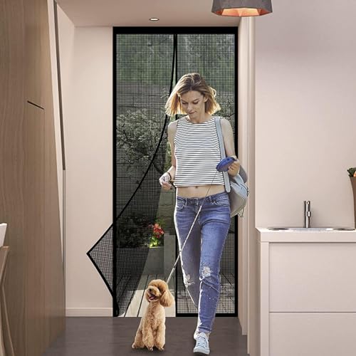 Miniatura 6 de Panngu Fliegengitter Balkontür Magnet 70x195cm, 2024 Verstärkt Fliegenvorhang Terrassentür Magnete Türe Ohne Bohren, Fliegennetz Balkon Insektenschutz Tür, Magnetische Moskitonetz Vorhang Schwarz