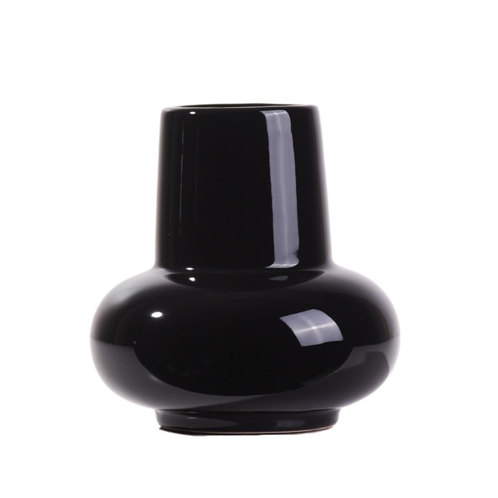 flower vase Black/white Glossy Ceramic Vase Arrangement Living Room Flower Geometric Decoration Home Simple(Black)