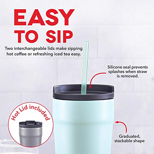 Image of Dash 20oz Tumbler with Spill-Proof Lid and Straw, Stainless Steel Vacuum Insulated Coffee Tumbler Cup, Double Wall Powder Coated Travel Mug (Pack of 2) - Grey /Aqua