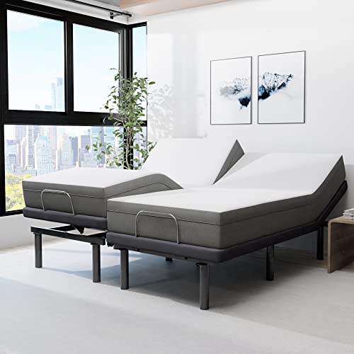 Image of Blissful Nights e4 Split King Adjustable Bed Base Frame with 10 inch Medium Firm Gel Infused Memory Foam Mattress