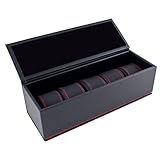 Caddy Bay Collection Carbon Fiber Pattern Watch Case Box Holds 5 Watches with Red Stripe/Stitching NEW AND IMPROVED