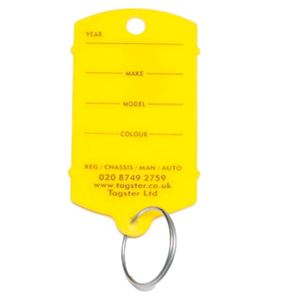Key tags - Vehicle plastic key tags (200) with metal split rings - 11 colours (Yellow)