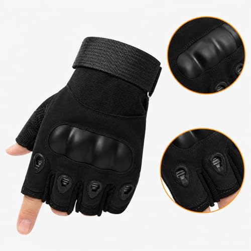 Image of MEBISO Tactical Half Finger Gloves for Men | Nylon Hard Knuckle Sports Gloves for Cycling, Hiking, Camping, Outdoor, Gym, Boxing, Motorcycle Riding, Arm Shooting (Black)