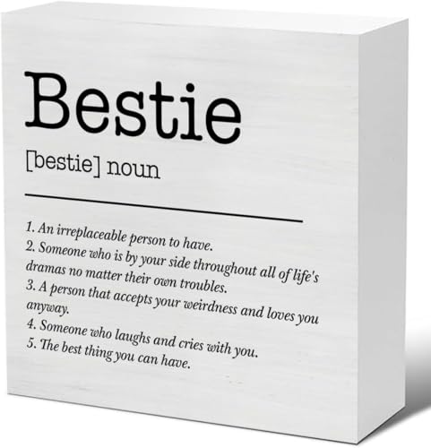 Wood Box Sign 5 * 5 inches Bestie Definition Block Plaque Bestie Decorative Wooden Block Sign Best Friend Decorations For Home Office Shelf
