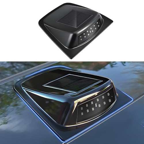 Solar Car Roof Neon RGB Strobe Light, Cab Signal Marker Lamp Wireless LED Warning Lights Safety Accessories for Cars Trucks Pickup SUV Sedan Jeeps Rvs with Vibration Sensor, No Drill,Waterproof,Black