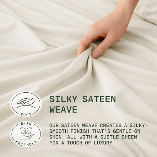 Image of TRUE BAMBOO Sheets Set Queen Size - Silky Soft & Cooling - Light Beige