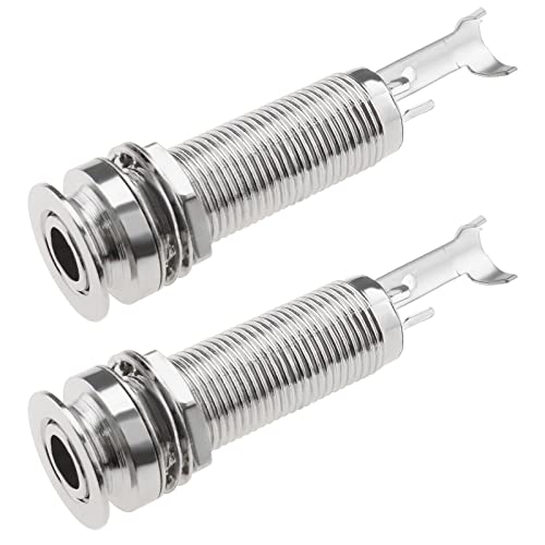 EMSea 2 Stück Zylinderendstift Ausgangsbuchse 1/4 Zoll 6,35mm Stereo Barrel Endstift Klinkenbuchse für Gitarren Bass Instrumente Zubehör Silber