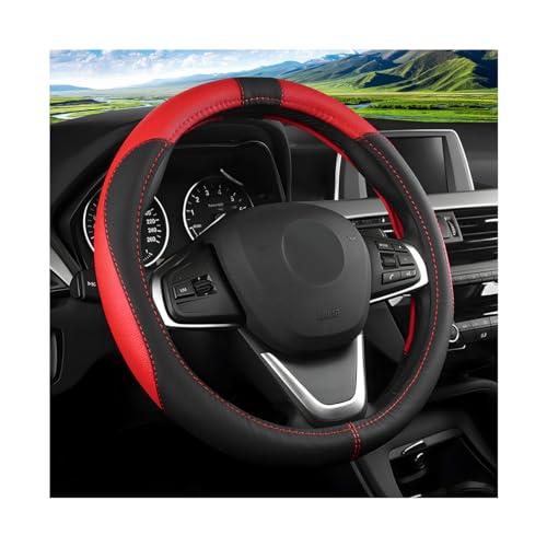 JNNJ Lenkradbezug Auto, Mikrofaser-Leder-Lenkradabdeckung, Sport Anti Rutsch Universal Lenkradbezug Breathable, Schützendes Innenraumzubehör Für Frauen(Schwarz/Rot)