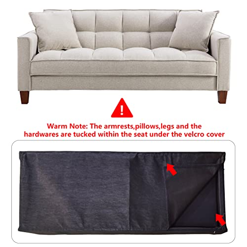 Mikibama Linen Sofas Couchs For Living Room Grid Tufted Loveseat Sofa Padded 2 Seater Bedroom Couch Soft Comfy Sofa Bed For Small Space Apartment With Solid Wood Legs (Beige) #TOP2