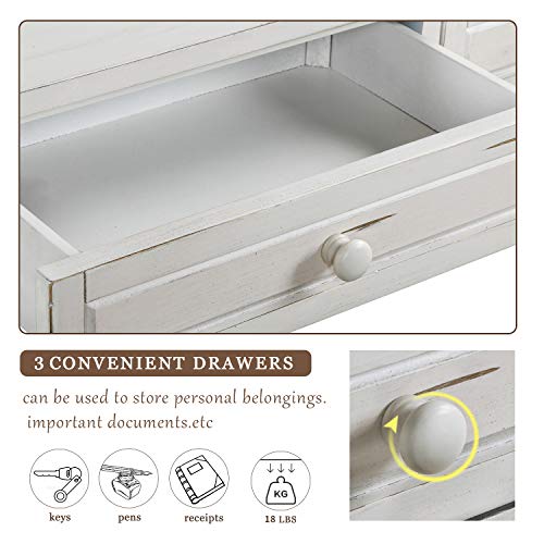 P Purlove Console Table For Entryway 64" Wood Sofa Table With Storage Drawers And Bottom Shelf For Hallway Living Room (Distressed White) #TOP5
