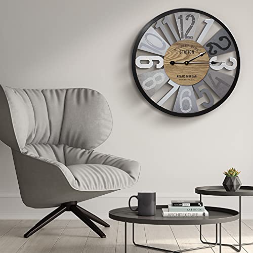 Sorbus Wall Clock Decorative, 24”, Battery Operated, Decorative For Kitchen, Bedrooms, Office Living Room, Silent Analog Clock, Woodley Park Station Text, Rustic Modern Farmhouse Decor, Wooden, Metal #TOP1