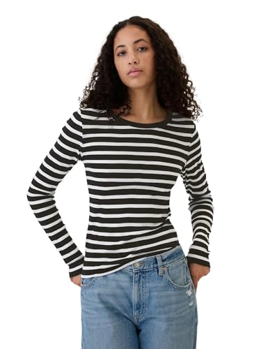 GAP Womens Long Sleeve Favorite Crew-Neck T-Shirt Black White Stripe M