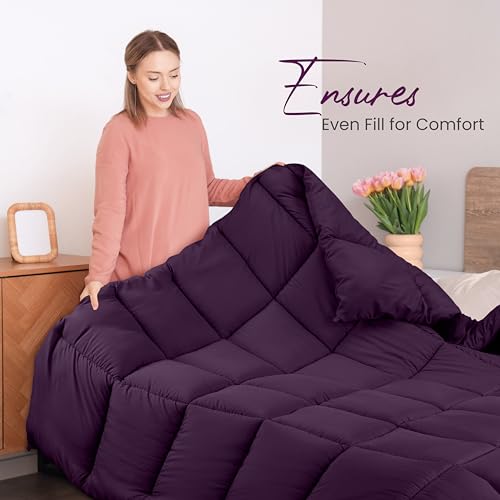 Utopia Bedding Comforters Twin Size, All Season Duvet Insert, Down Alternative Box Stitched Bed Comforter with Corner Tabs, Machine Washable (Plum)