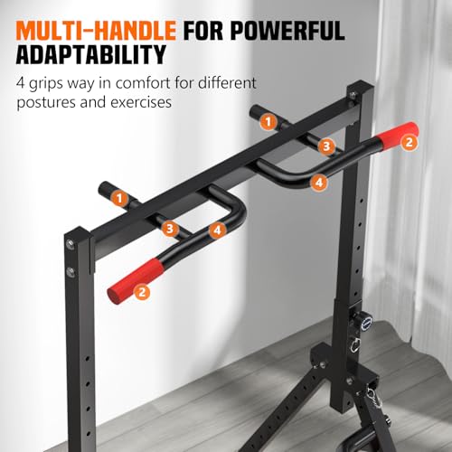SERTT Foldable Power Tower Dip Station Pull Up Bar, Multifunction Home Gym Strength Training Equipment, Fitness Triangular Design Pullup Dip Station Rack, Support 440LBS - Thumbnail 7