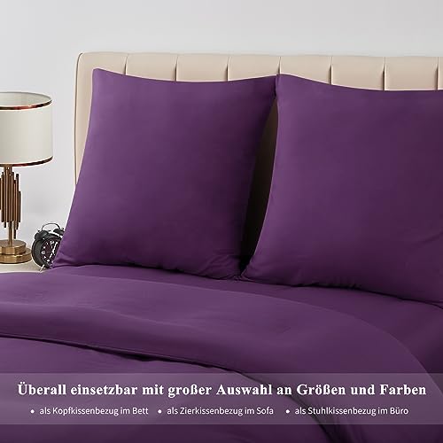 Aisbo Kissenbezug 80x80 2er Set - Kopfkissenbezug 80 x 80 Lila mit Reißverschluss aus Mikrofaser, ÖKO-TEX Pillow Cover 80x80cm… – Ansicht 2