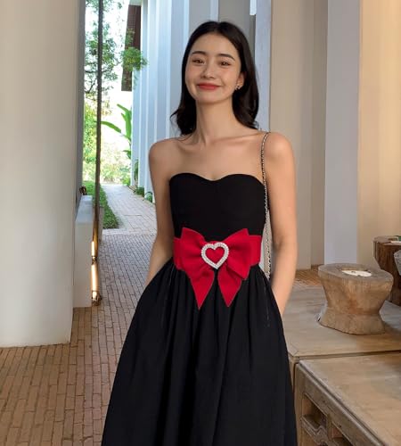 Women's Heart-Shaped Rhinestone Belt, Elastic Stretch Waist Belt, Wide Bow Design for Dress and Jeans4