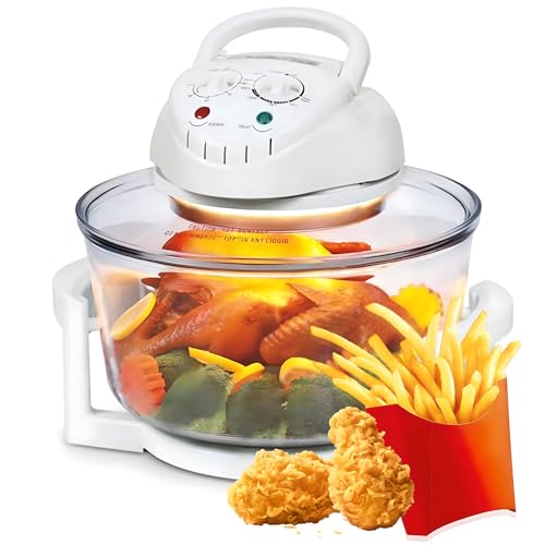 MJMLUCK Freidora de Aire halógena de 12 L, Horno halógeno Multiusos de encimera de 1300 W con Control de Temperatura y Temporizador, Horno Tostador y freidora de Aire Combinado, Horno microondas elé